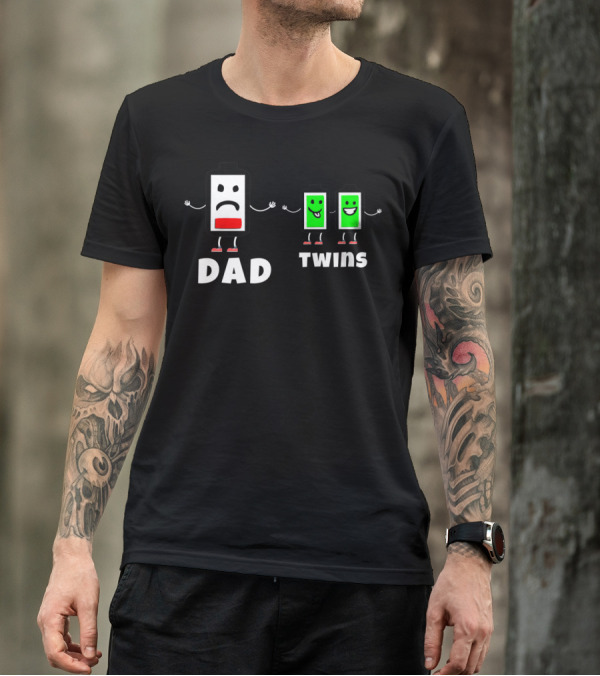 Dad Twins Low Battery Full Charge Family Humor T-Shirt