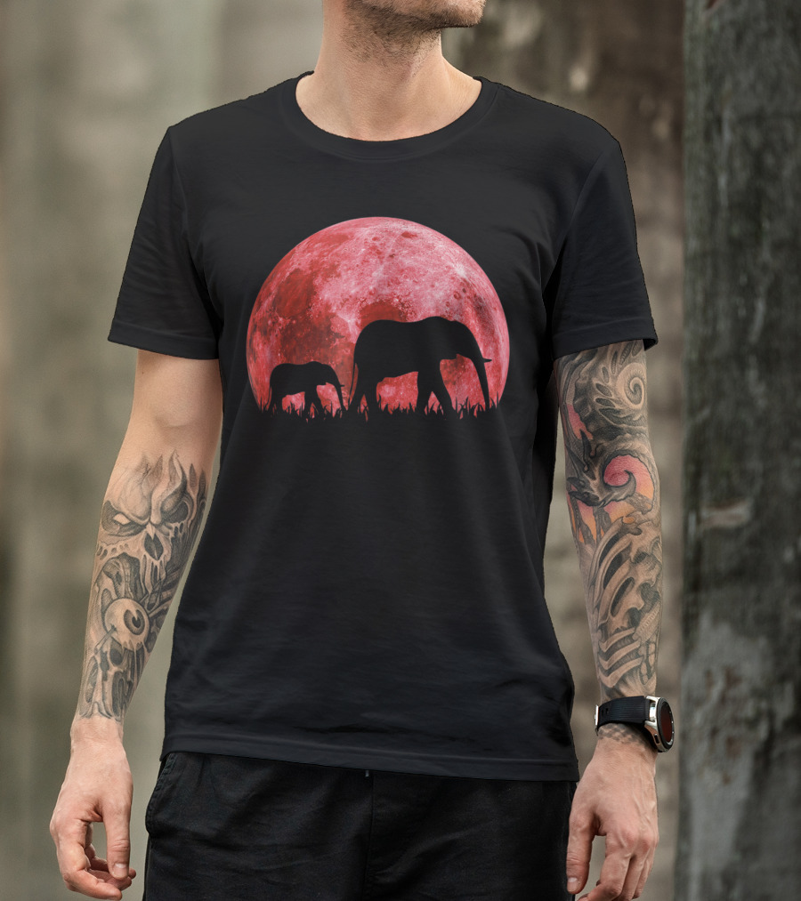 Africa Elephant Moon Safari Animal Map Dad Te42 T-Shirt
