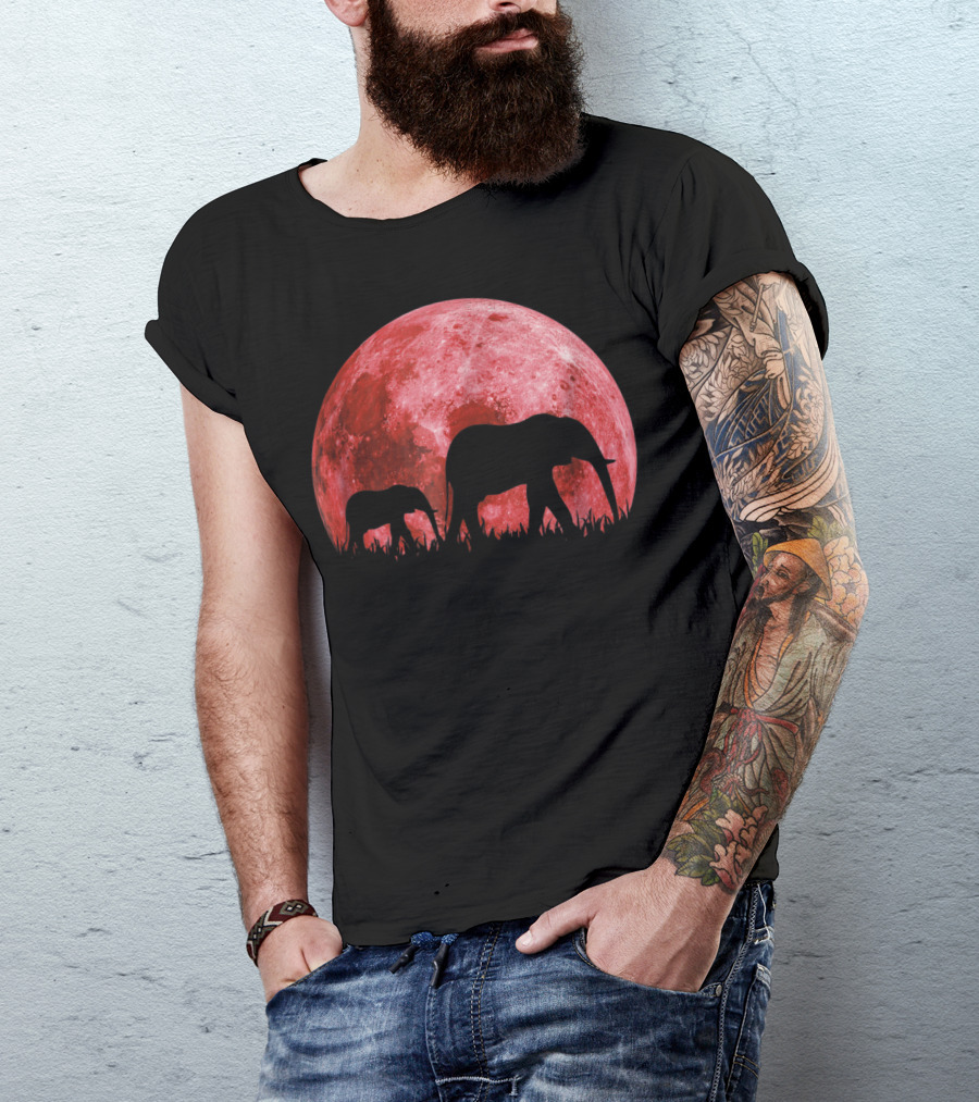 Africa Elephant Moon Safari Animal Map Dad Te42 T-Shirt