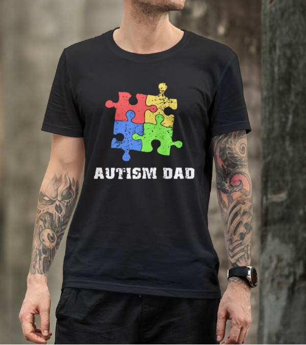 Autism Dad Puzzle Piece Support Educate Love Tee99 T-Shirt