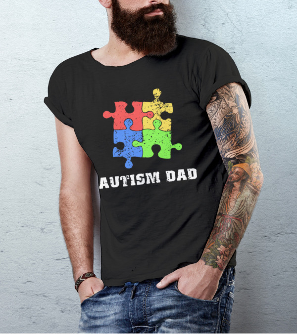 Autism Dad Puzzle Piece Support Educate Love Tee99 T-Shirt