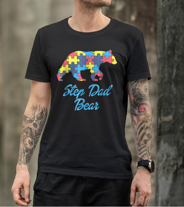 Step Dad Bear Autism Awareness Puzzle T-Shirt