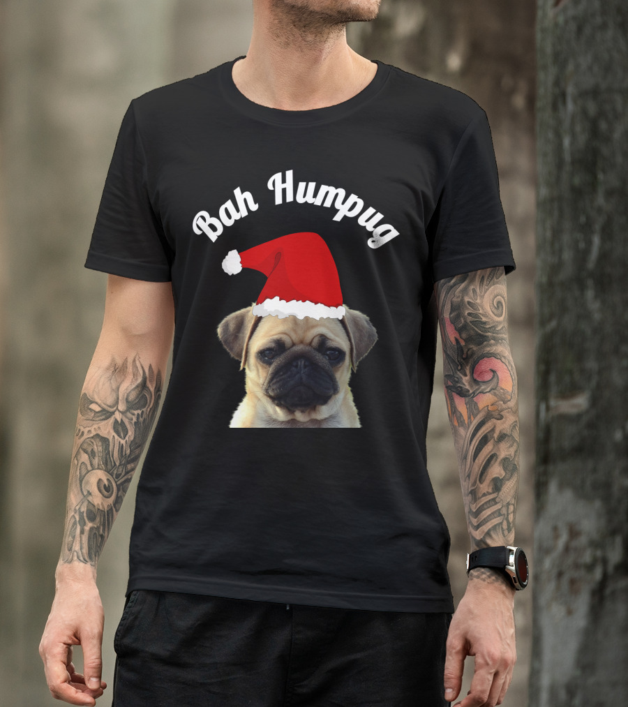 Bah Humpug Pug Santa Hat Christmas Fun T-Shirt