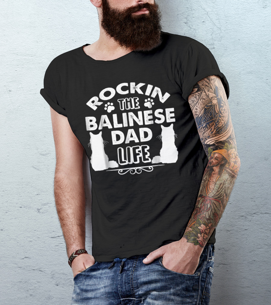 Rockin The Balinese Dad Life Cat Silhouettes Paw Prints T-Shirt
