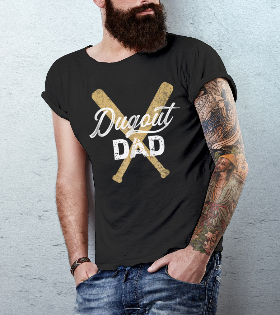 Dugout Dad Baseball Crossed Bats T-Shirt