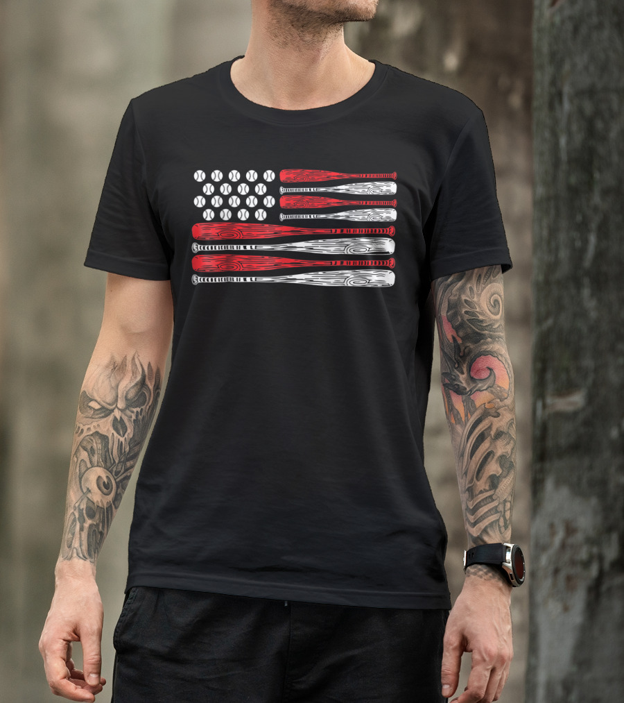 US American Flag Baseball Bat July 4th T-Shirt
