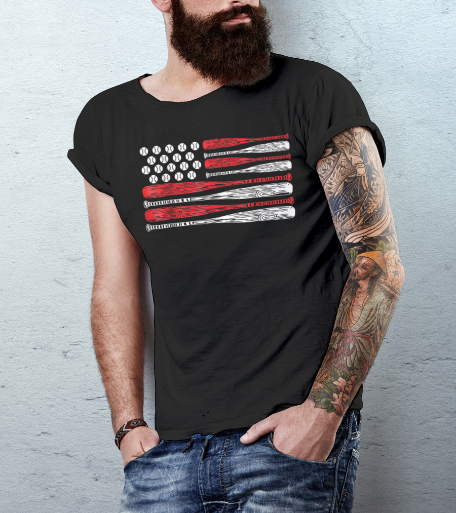 US American Flag Baseball Bat July 4th T-Shirt