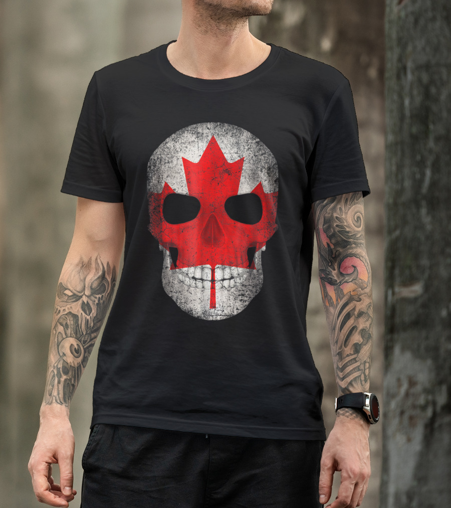 Canada Flag Skull Hockey Dad Canadian Boys T-Shirt
