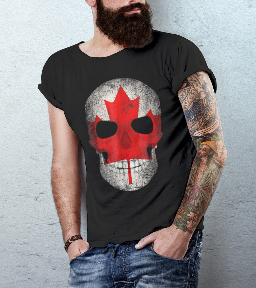 Canada Flag Skull Hockey Dad Canadian Boys T-Shirt