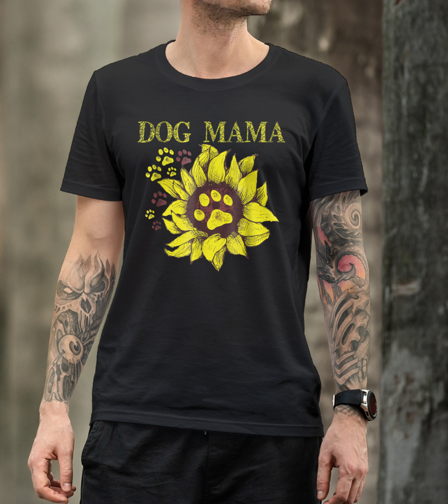 Dog Mama Sunflower Paw Prints T-Shirt