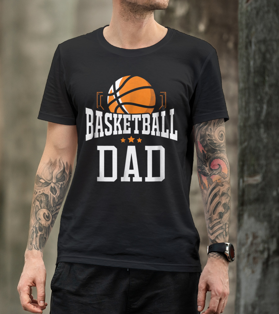 Basketball Dad With Orange Hoop Icon And Stars T-Shirt