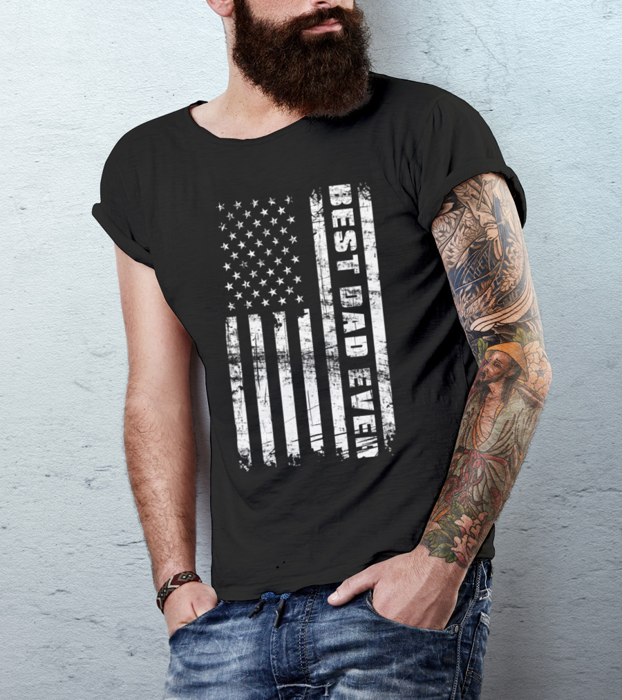 Best Dad Ever American Flag Grunge T-Shirt