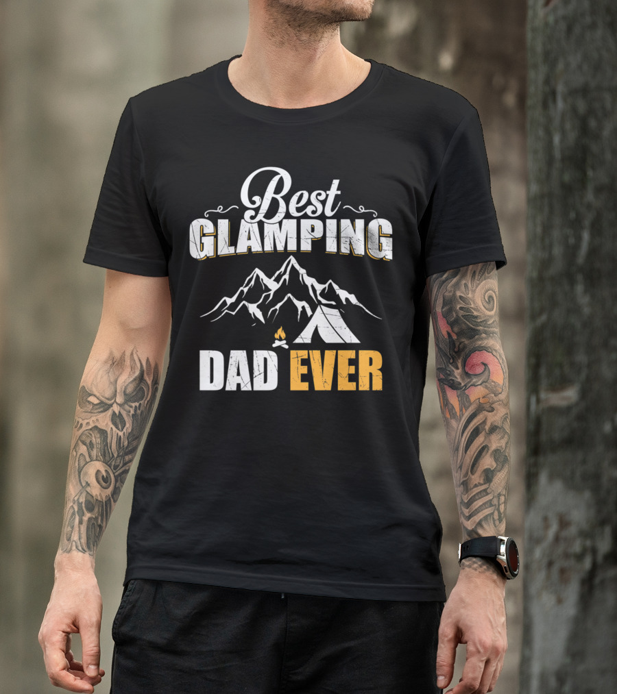 Best Glamping Dad Ever Mountains Tent Campfire T-Shirt
