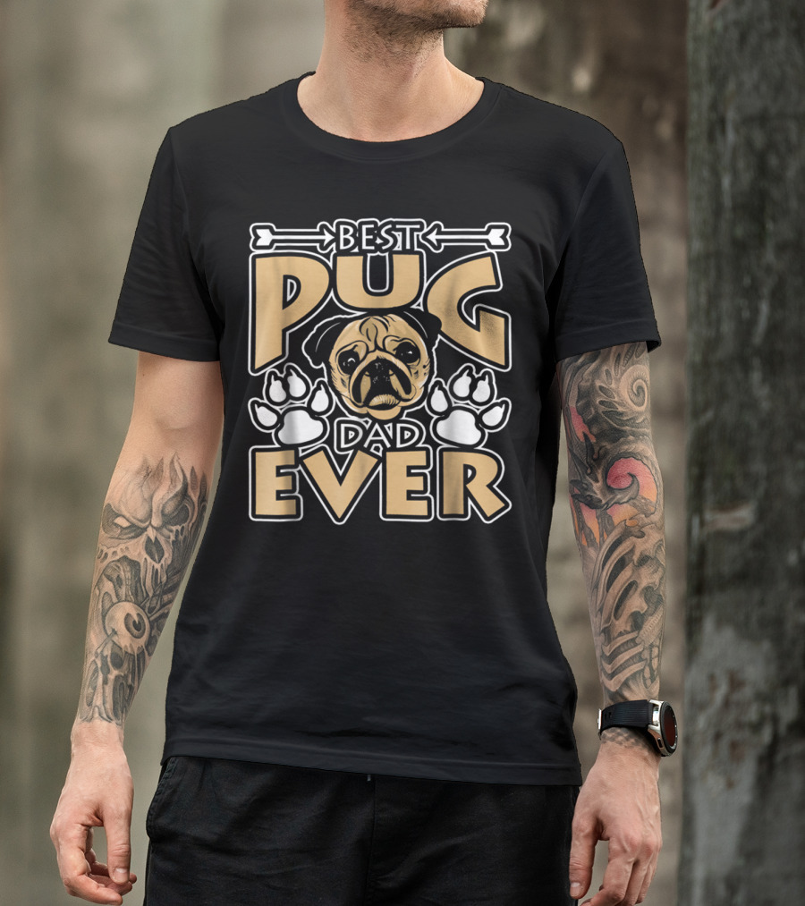 Best Pug Dad Ever With Paw Prints And Dog Bone Elements T-Shirt