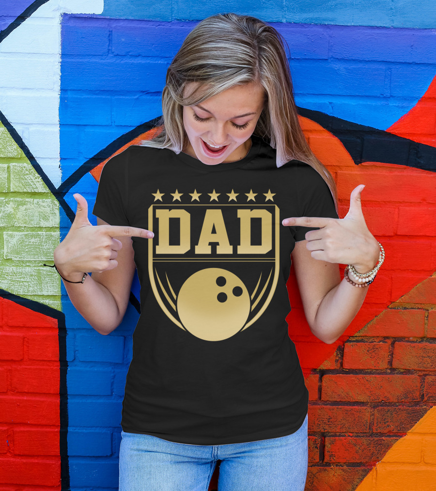 Dad Gold Bowling Ball Coach Stars Funny T-Shirt