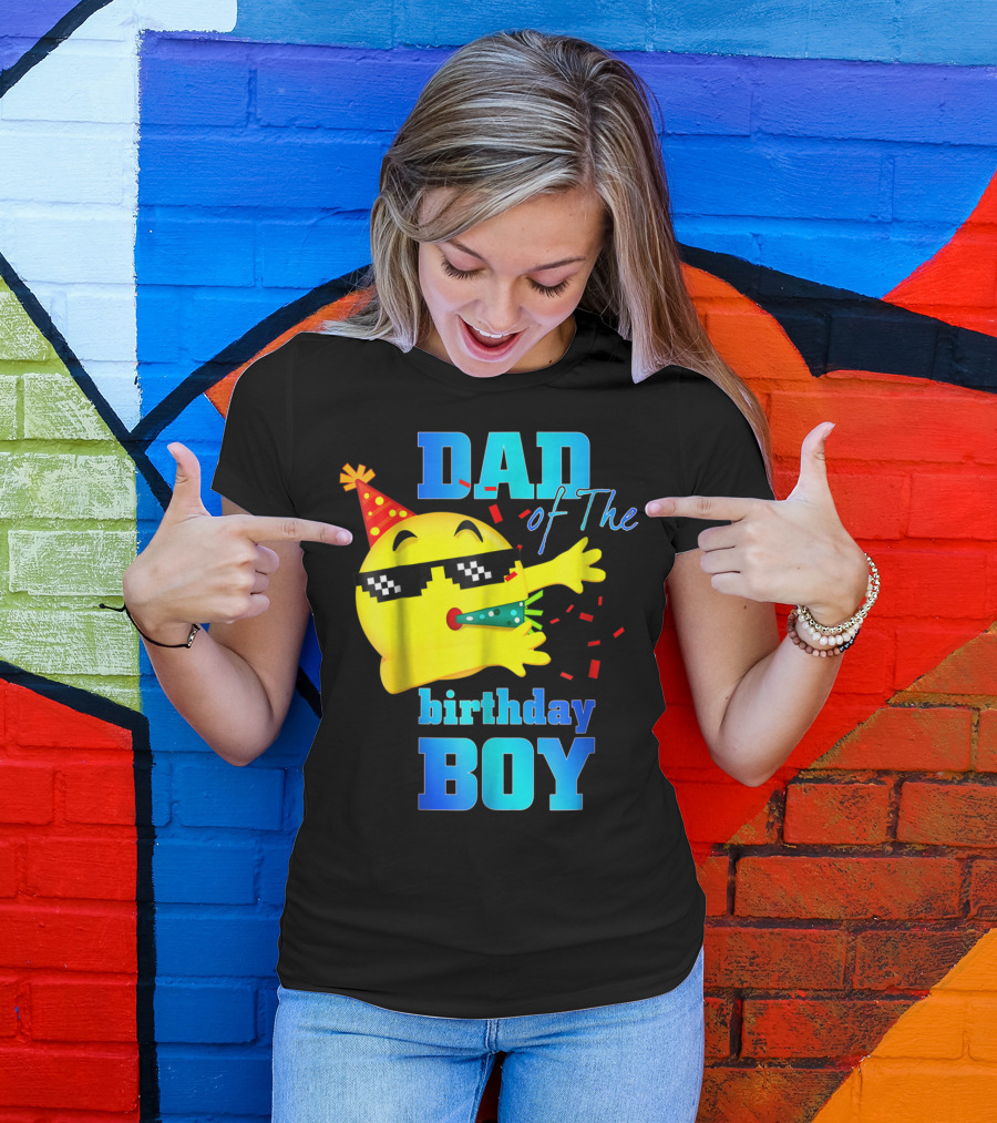 Dad Of The Birthday Boy Dabbing Emoji With Party Hat And Confetti T-Shirt