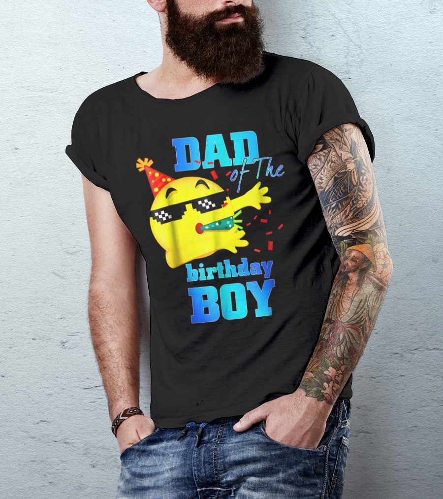 Dad Of The Birthday Boy Dabbing Emoji With Party Hat And Confetti T-Shirt