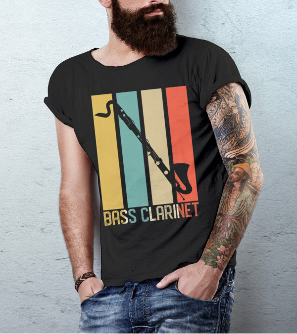 Bass Clarinet Marching Band Dad High School Vintage Stripes T-Shirt