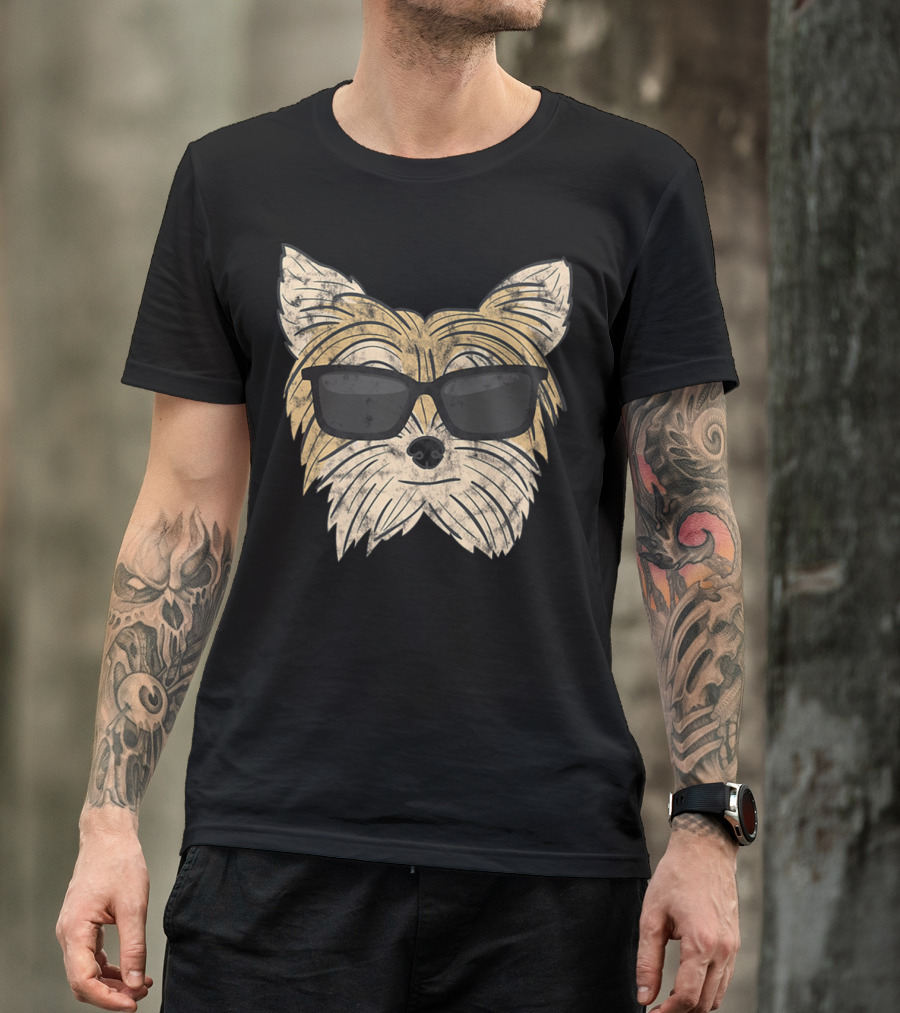 Cool Yorkie Sunglasses Yorkie Poo Dog Face With Shades T-Shirt