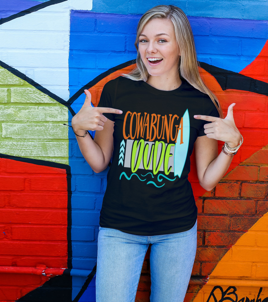 Cowabunga Dude Surf Funny Summer Dad12 Surfboard Waves T-Shirt