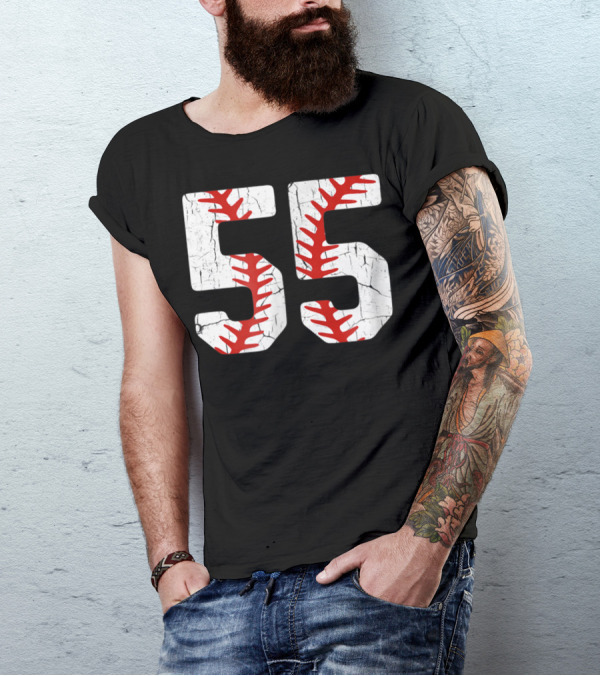 Baseball Player Jersey Number 55 Proud Baseball MOM DAD38 T-Shirt