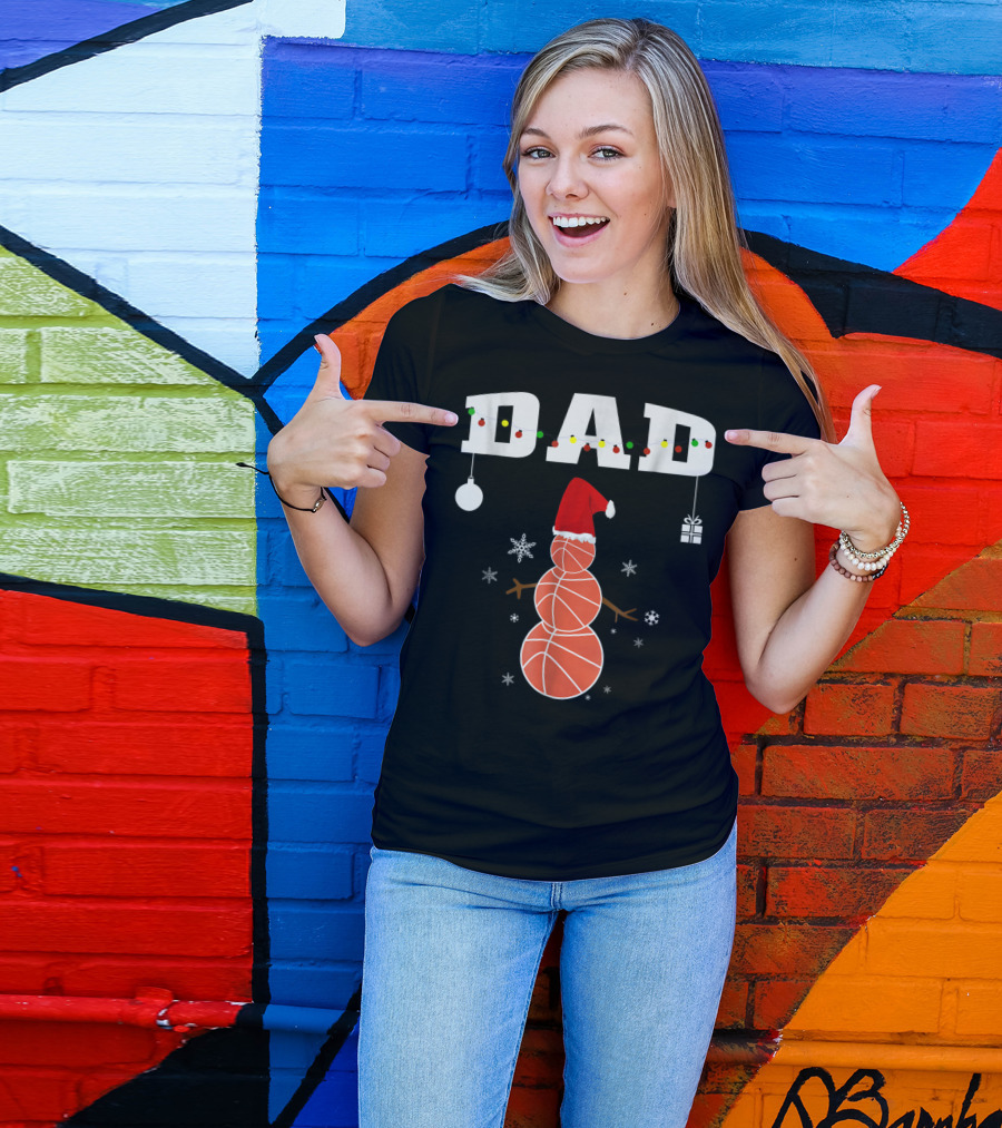 Dad Basketball Snowman Christmas Holiday T-Shirt