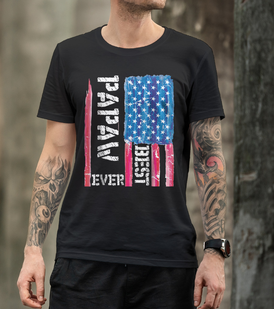 Best Papaw Ever Distressed American Flag Vertical Text And Stars T-Shirt