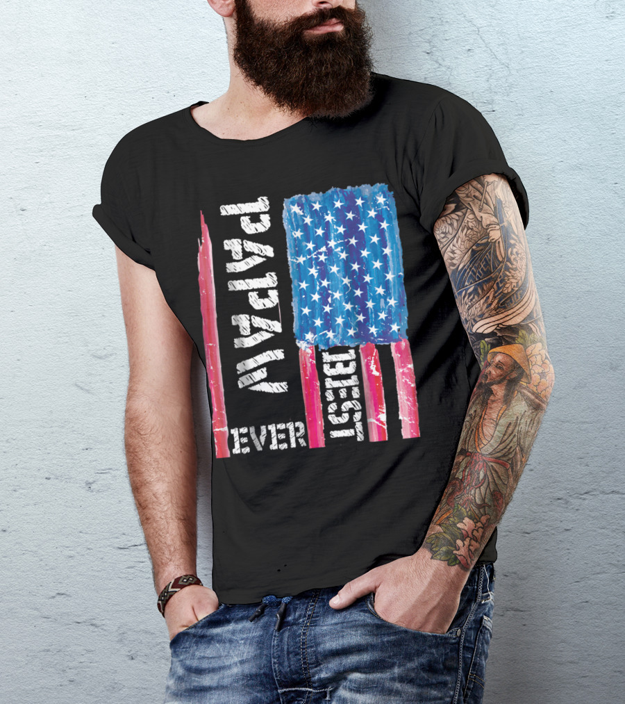 Best Papaw Ever Distressed American Flag Vertical Text And Stars T-Shirt