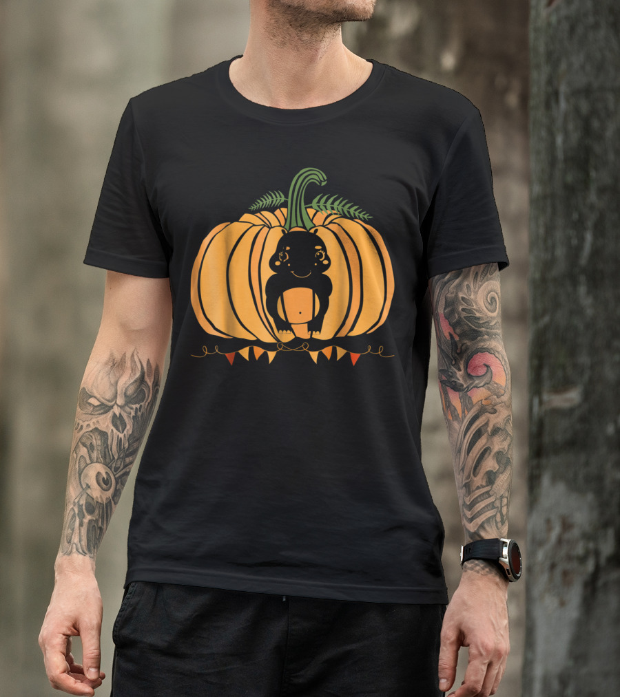 Cute Hippo Halloween Pumpkin Dad Mom81 Festive T-Shirt