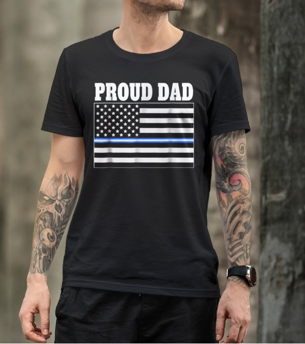 PROUD DAD EMT Thin Blue Line American Flag T-Shirt