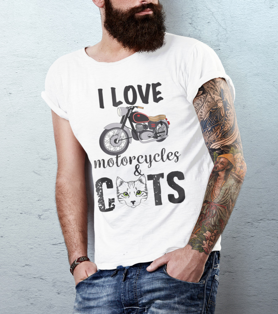 I Love Motorcycles And Cats Grandpa T-Shirt