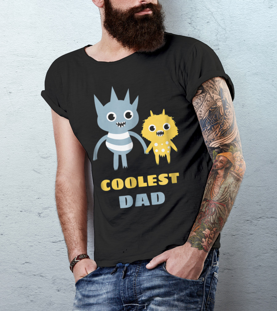 Coolest Dad Funny Monster Creatures Holding Hands T-Shirt