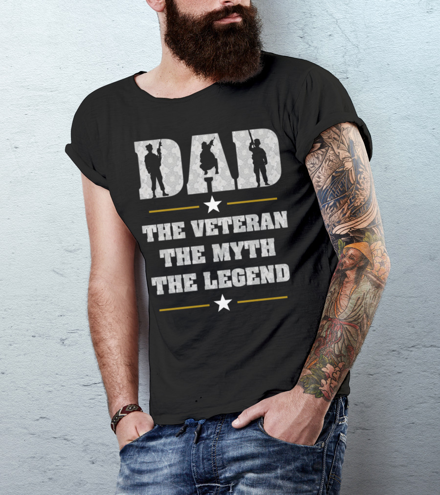 Dad The Veteran The Myth The Legend Veterans Day Silhouette Patriotic T-Shirt
