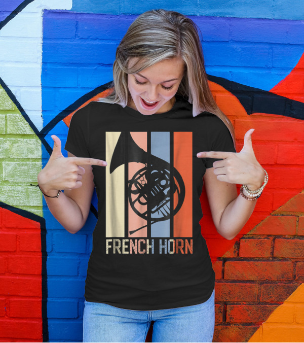 French Horn Dad Marching Band High School Strip Style Retro Music 22 T-Shirt