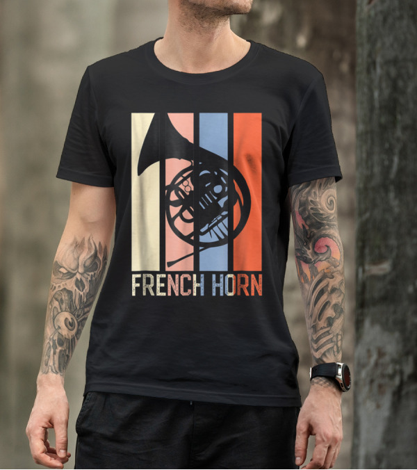 French Horn Dad Marching Band High School Strip Style Retro Music 22 T-Shirt