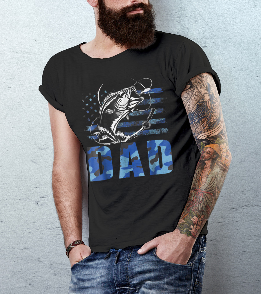 Dad Fishing Camouflage USA Flag T-Shirt