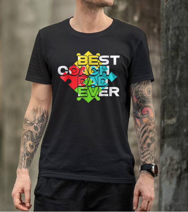 Best Coach Dad Ever Autism Puzzle Piece Colors 90s T-Shirt