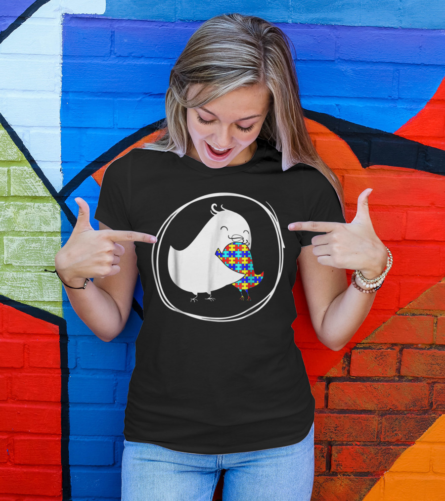 Chicken Embrace Autism Puzzle Pattern Awareness T-Shirt