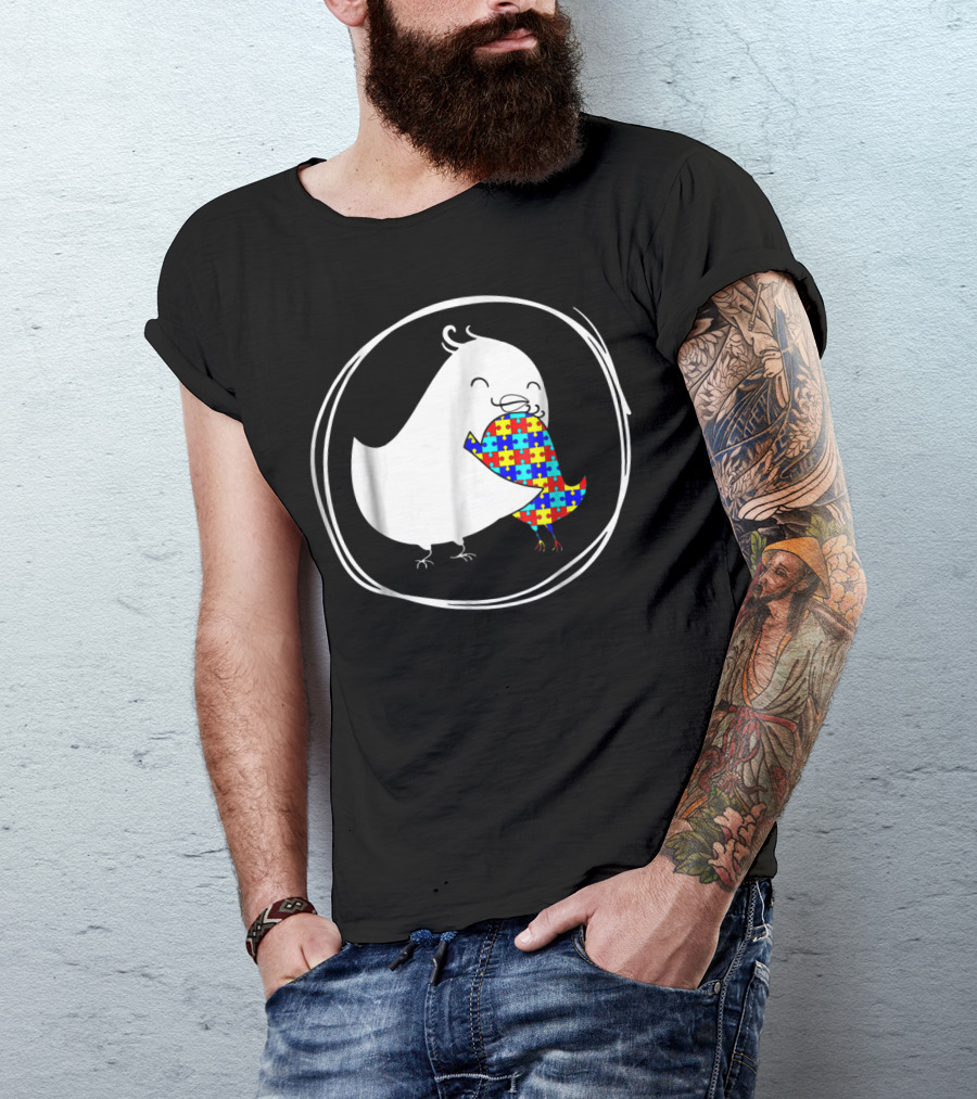 Chicken Embrace Autism Puzzle Pattern Awareness T-Shirt