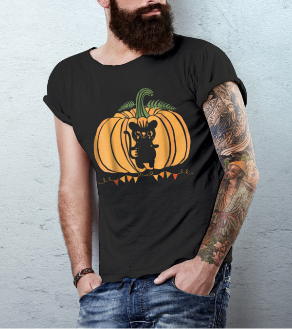 Cool Cat Halloween Pumpkin Dad Mom With Cute Cat Inside Pumpkin T-Shirt