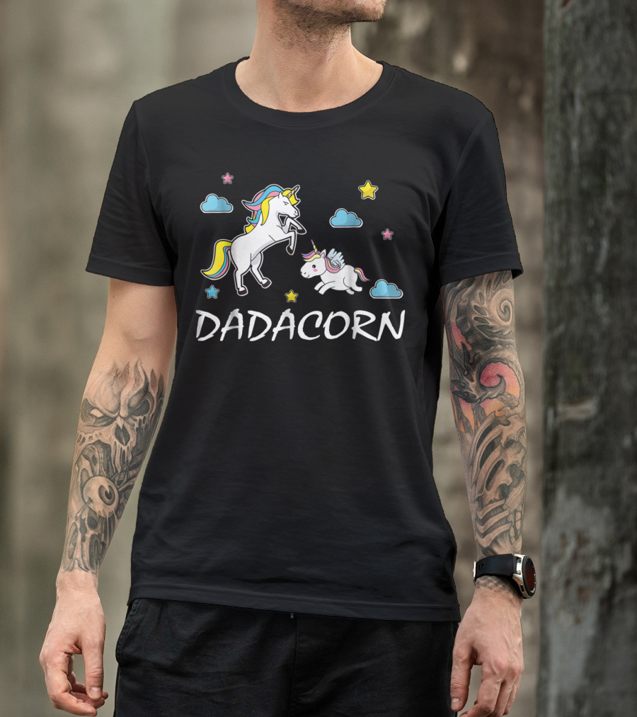Dadacorn Unicorn Dad With Stars And Clouds For Father Birthday T-Shirt