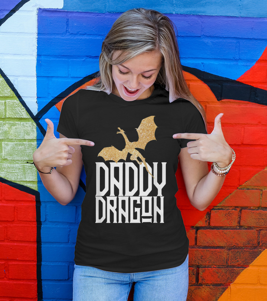 Daddy Dragon Gold Matching Family Tribe Dad Father Dragon T-Shirt
