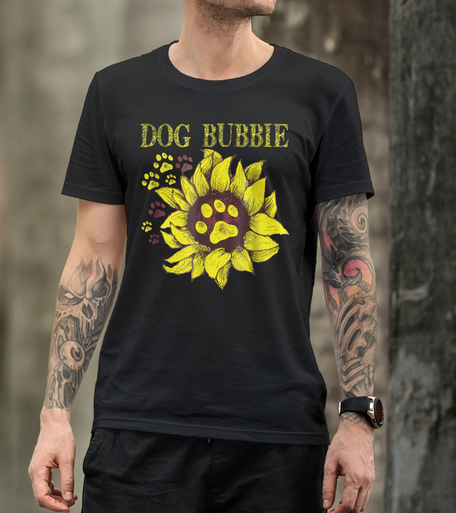 Dog Bubbie Sunflower And Paw Prints T-Shirt
