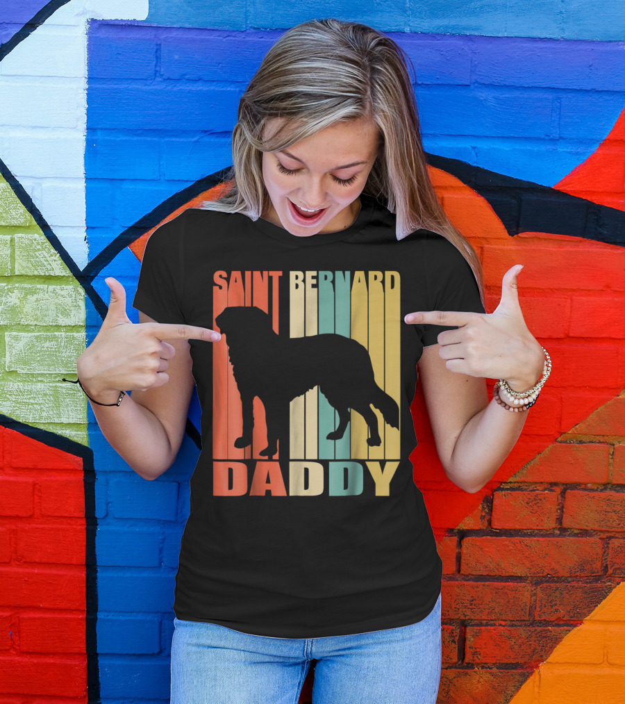 Saint Bernard Daddy Vintage Love Dog87 Retro Stripes T-Shirt