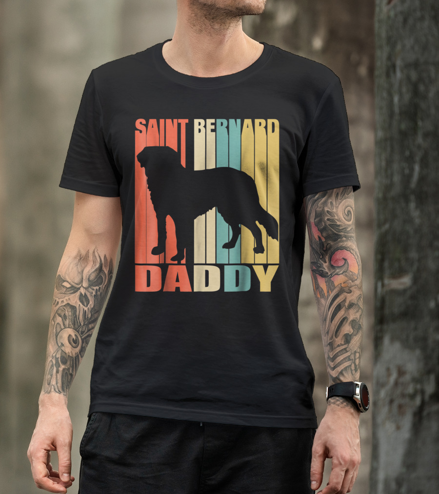 Saint Bernard Daddy Vintage Love Dog87 Retro Stripes T-Shirt