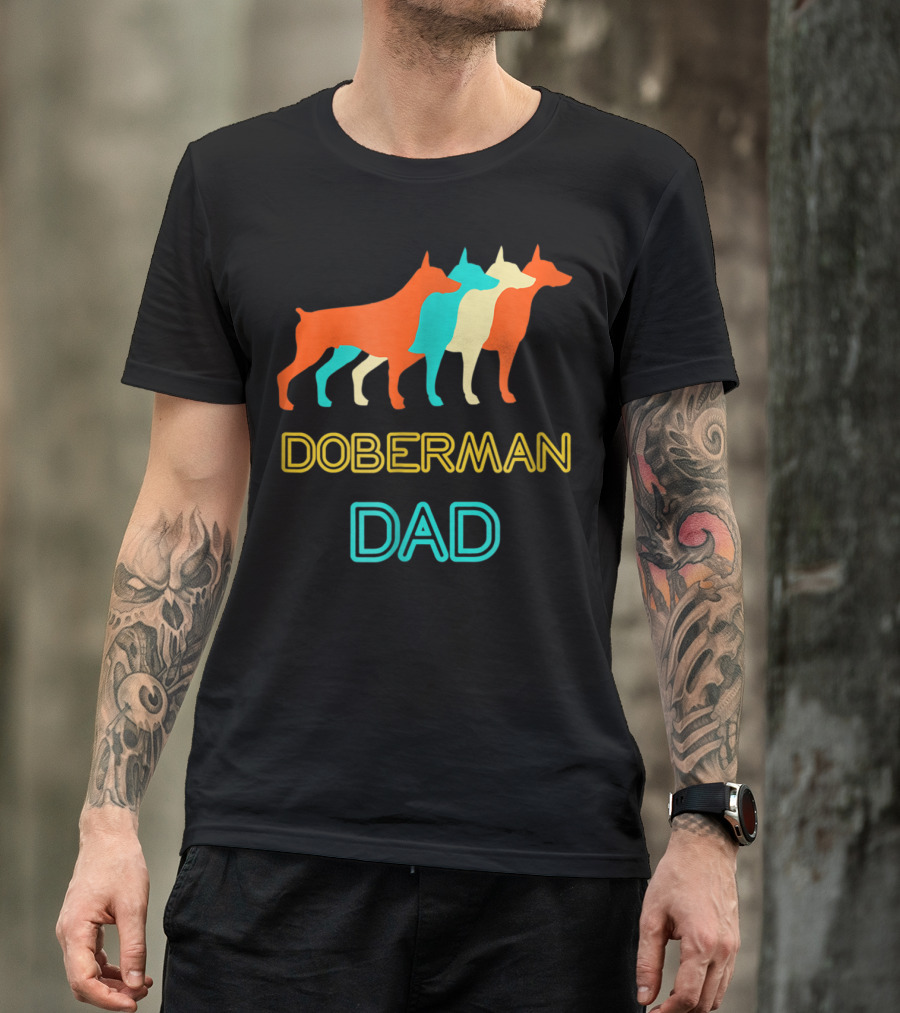 Doberman Dad Retro Colorful Silhouette Trio T-Shirt