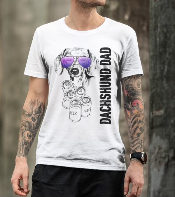 Dachshund Dad With Beer Cans And Sunglasses T-Shirt