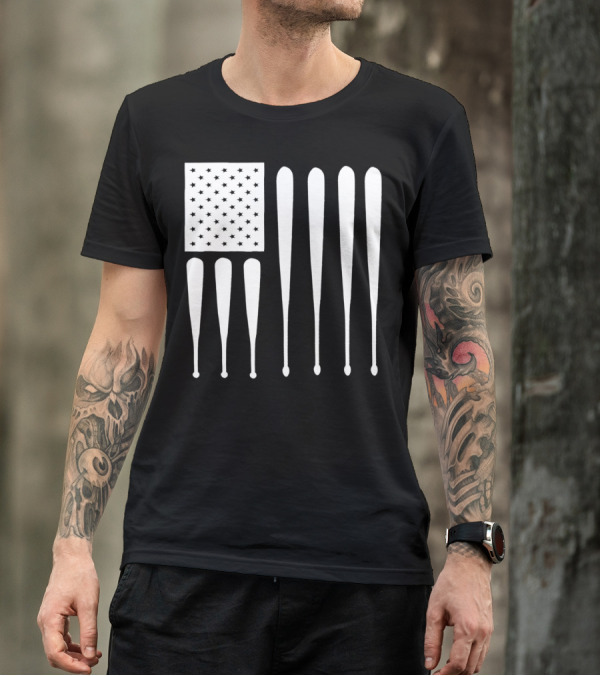 American Flag USA Baseball Bat Dad T-Shirt