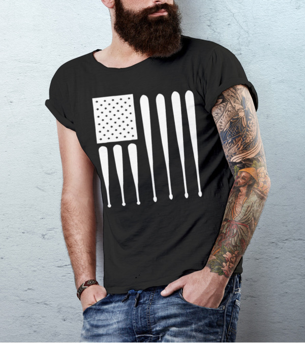 American Flag USA Baseball Bat Dad T-Shirt