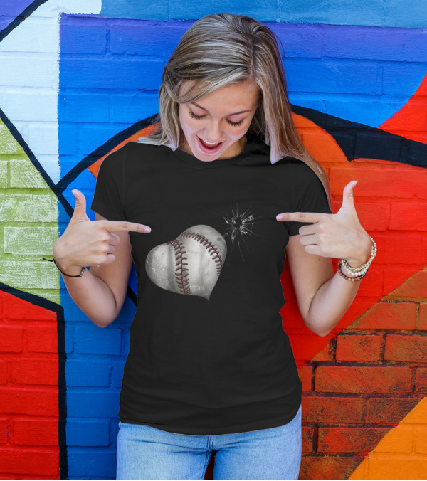 Baseball Heart Crack Funny Cute Love T-Shirt
